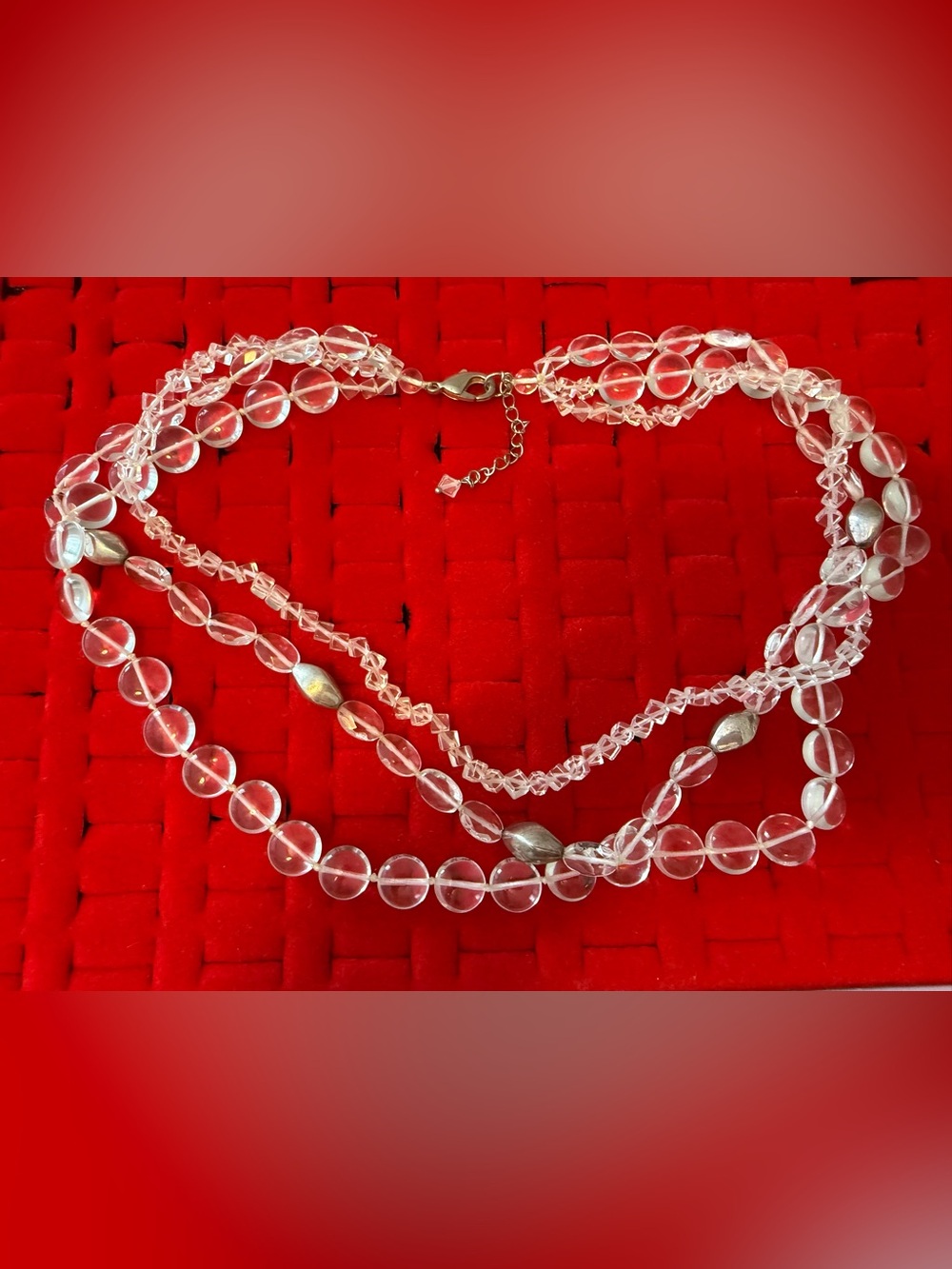 Multi-Strand Clear Bead Necklace with Silver Accents